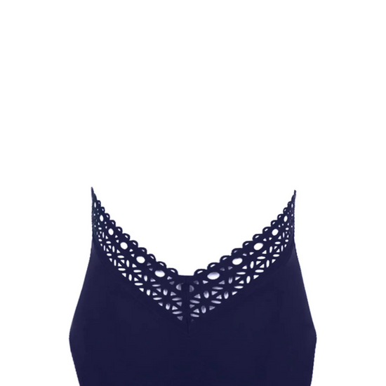 Lise Charmel Navy Plunging Back Halter Swimsuit Ajourage Couture