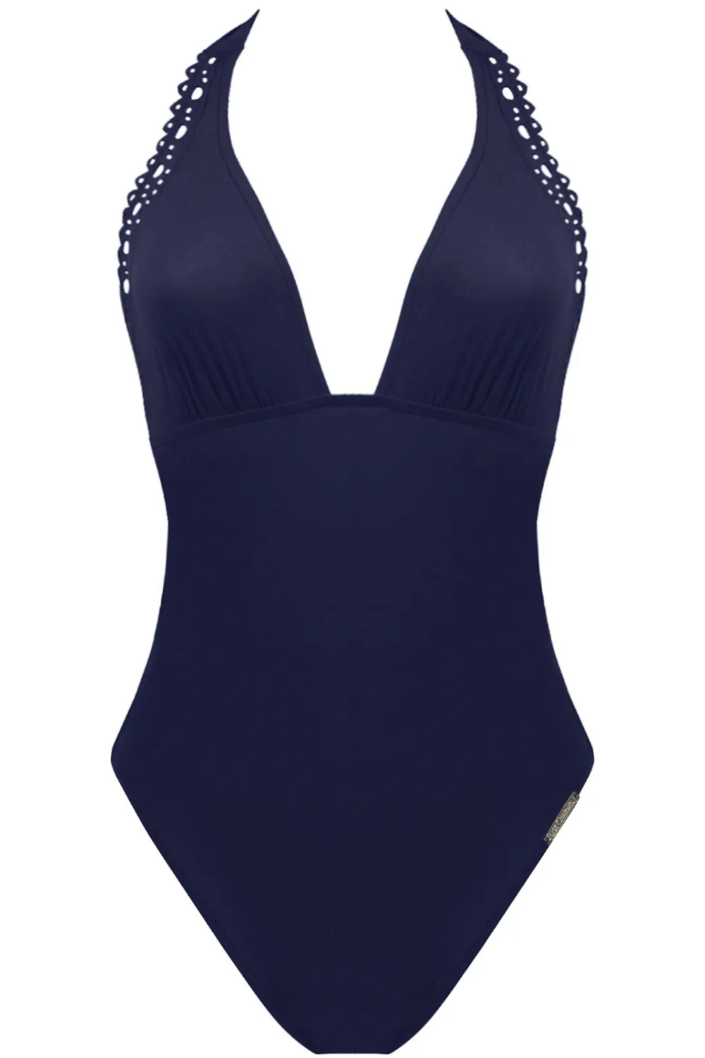 Lise Charmel Navy Plunging Back Halter Swimsuit Ajourage Couture