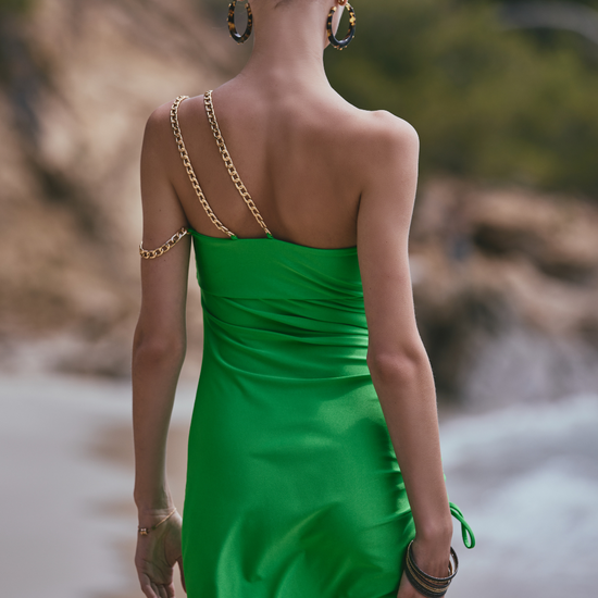 Marjolaine Ambre Green Short Draped Beach Dress | French Swimwear