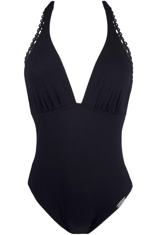 Lise Charmel Black Plunging Back Halter Swimsuit Ajourage Couture