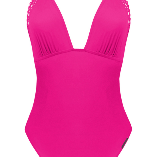 Lise Charmel Ajourage Couture Plunging Back Halter Swimsuit Fuchsia