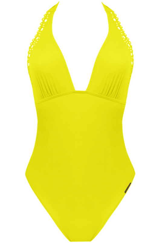 Lise Charmel Ajourage Couture Plunging Back Halter Swimsuit Yellow