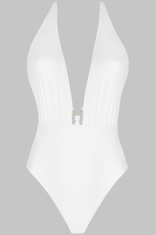 Sexy White Halter One Piece Swimsuit Lise Charmel Swimwear Classe Nautique