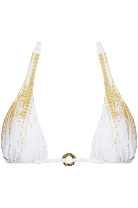 Lise Charmel Feuille D'or Triangle Bikini Top Or Sur Blanc