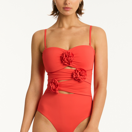 Sea Level Casa Del Mar Flower Bandeau Swimsuit Flame