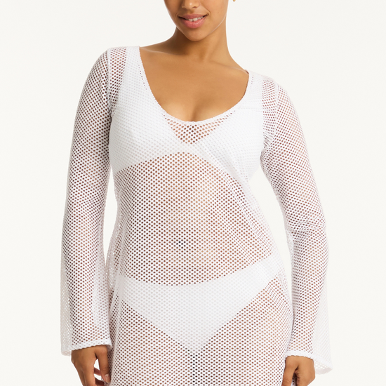 Sea Level Surf Mesh Cover Up Dress White