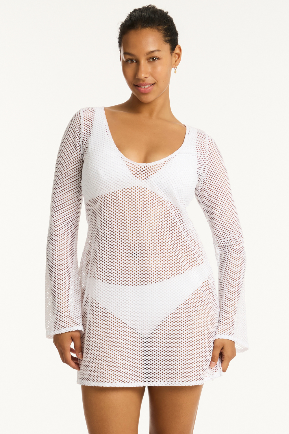 Sea Level Surf Mesh Cover Up Dress White