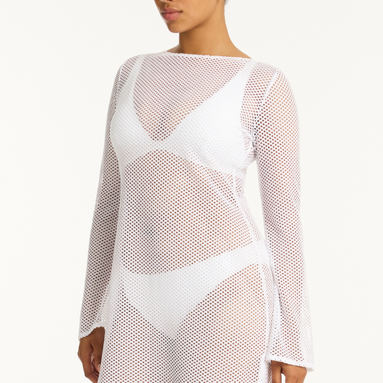 Sea Level Surf Mesh Cover Up Dress White