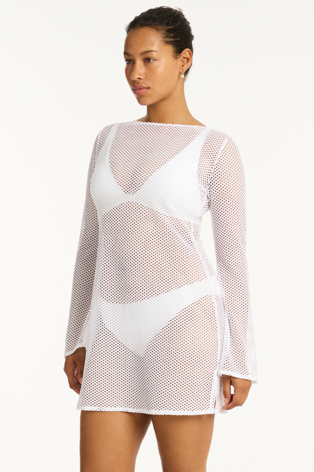 Sea Level Surf Mesh Cover Up Dress White