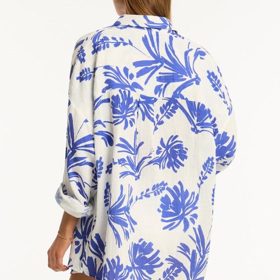 Sea Level Tradewind Cover Up Shirt Cobalt